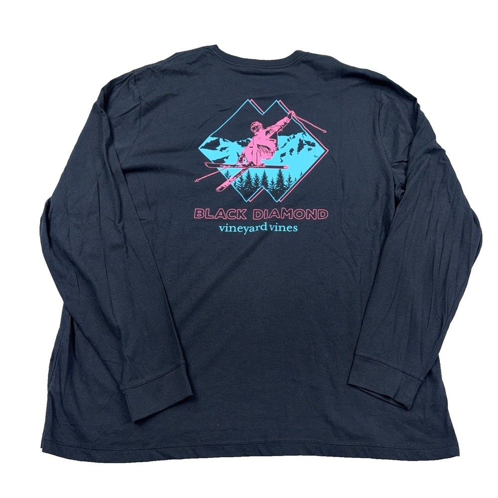 Vineyard Vines Shirt Men XXL 2XL Pocket Tee Black Diamond Ski Skiing Long Sleeve
